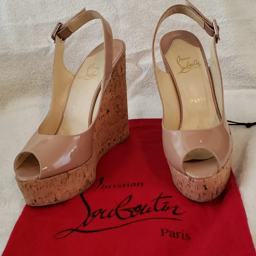 Christian Louboutin Nude Wedges - Picture 2 of 9